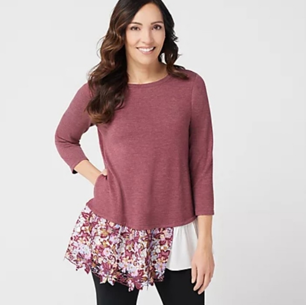 LOGO - Terry Top with Poplin Ruffle Hem